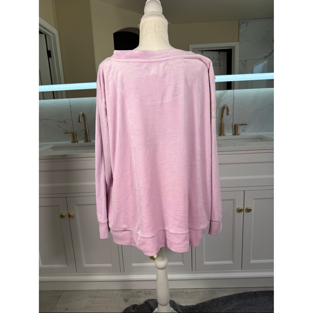 Juicy Couture Velour Sweatshirt Womens 1X Pink Rhinestone Logo Top - Picture 16 of 16